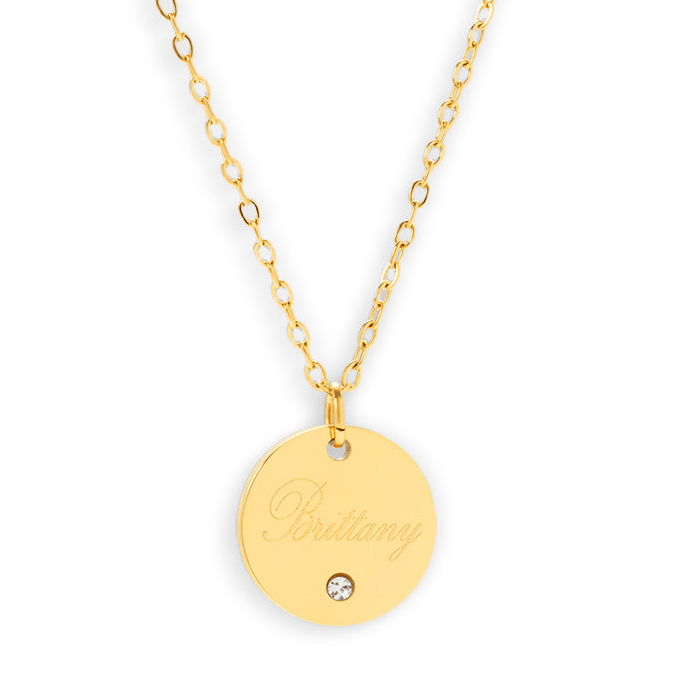 Custom/Personalized Round Pendant Necklace w/ Gemstone